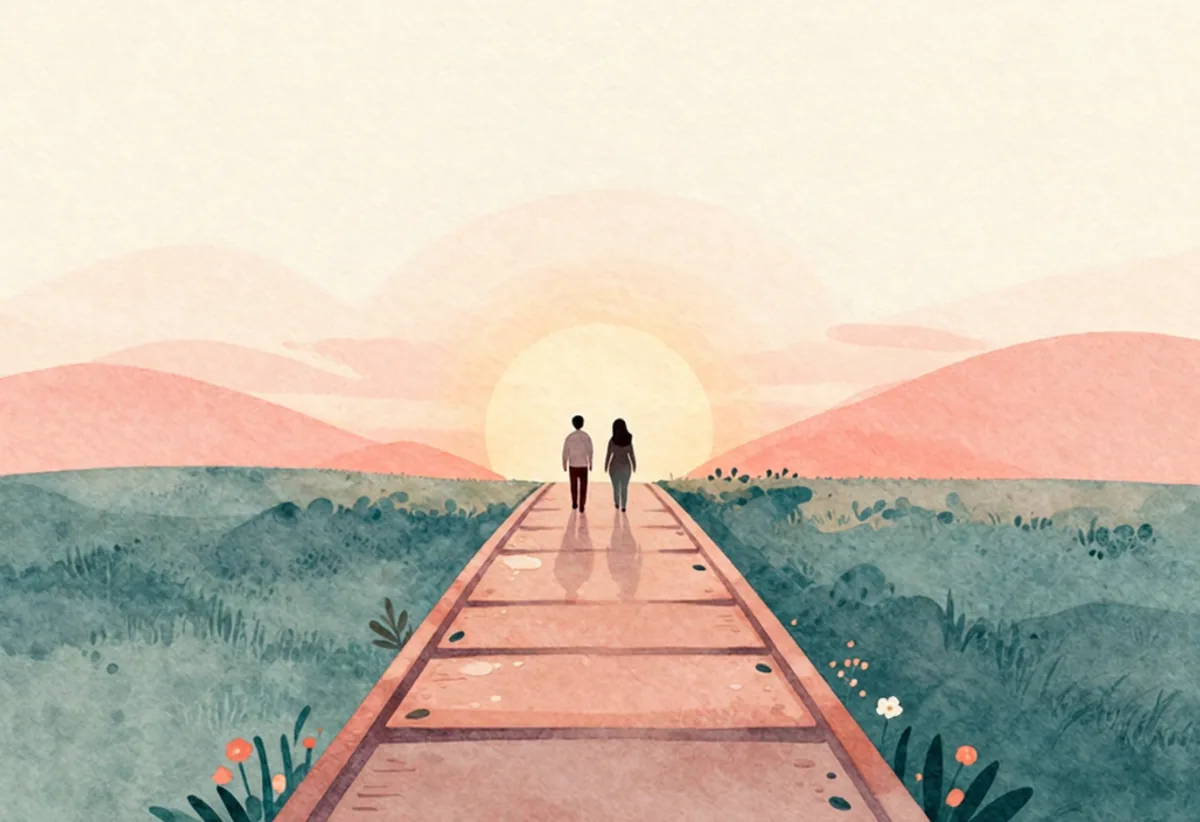 Watercolor μονοπάτι που συμβολίζει τα βήματα για να ξεπεραστεί η απιστία στη σχέση